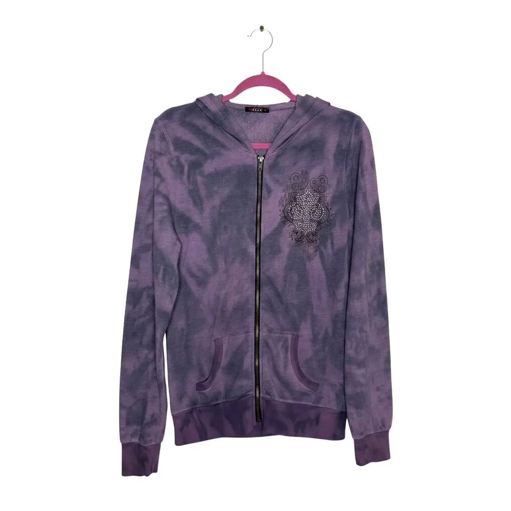 T Party Jacket Low Rise Pants Bundle Set Gothic Rhinestone Tie Dye Purple Gray L